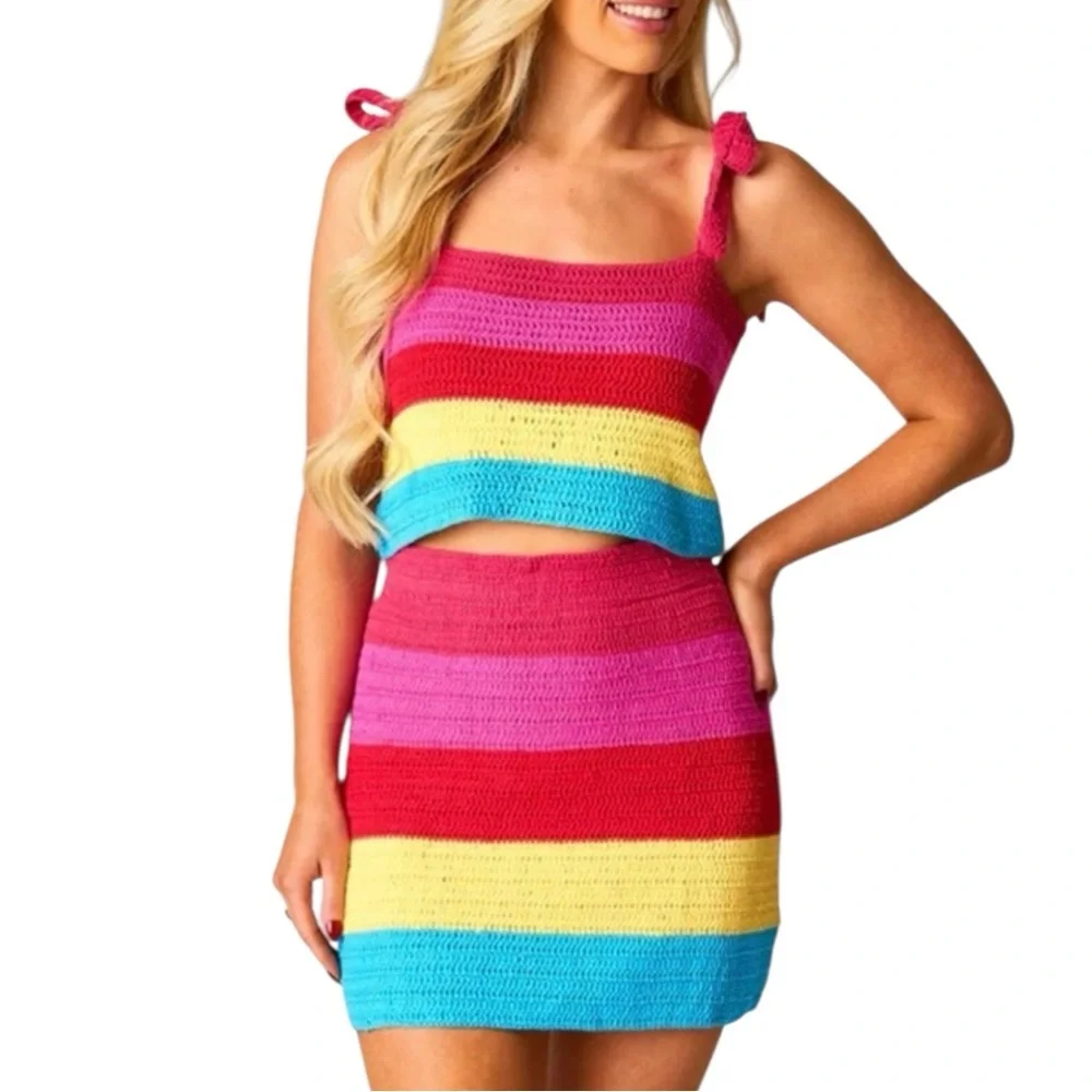 Buddy Love Far Out Rainbow Crochet Mini Skirt NWT Size Small